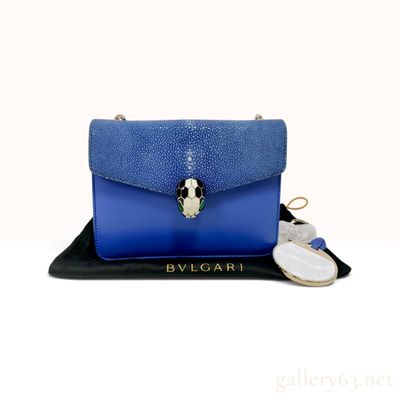 Sale Photo Thumbnail #155: Bvlgari Serpenti Forever Royal Blue Leather and Stingray Crossbody Bag