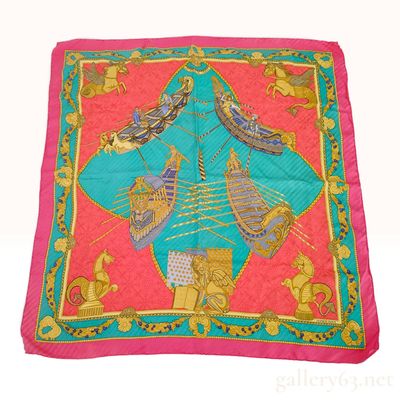 Sale Photo Thumbnail #117: Hermes Les Bissons de Venise Fuchsia and Teal Plisse Silk Scarf