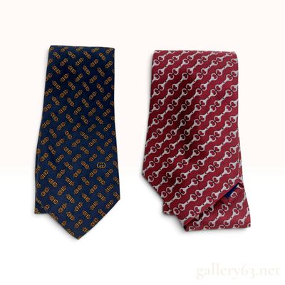 Sale Photo Thumbnail #24: Two Gucci Horsebit and Interlocking GG Motif Silk Neckties