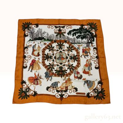 Sale Photo Thumbnail #538: Hermes Joies d'Hiver Orange Silk Jacquard Scarf 90