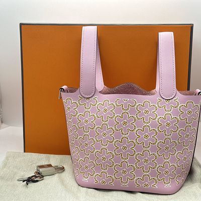Sale Photo Thumbnail #371: Hermes Picotin Lock 18 Lucky Daisy Mauve Sylvestre Swift Leather Bucket Bag with Box