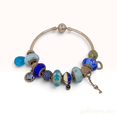 Sale Photo Thumbnail #8: Pandora Sterling Silver and Enamel Multi-Charm Bangle Size 17