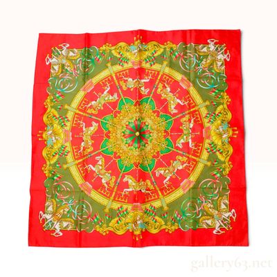 Sale Photo Thumbnail #42: Hermes Luna Park Red Silk Jacquard Carre 90