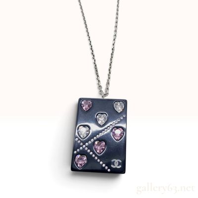 Sale Photo Thumbnail #149: Chanel Black Resin Quilted Heart Crystal Pendant Necklace with Box