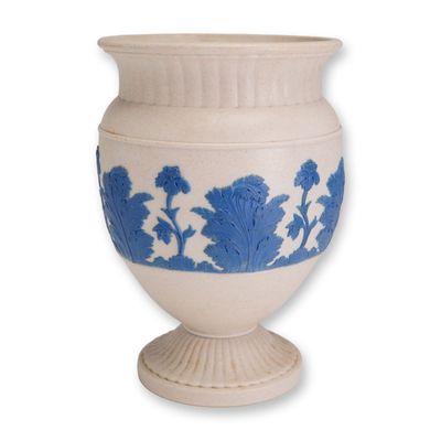 Sale Photo Thumbnail #382: Wedgwood Blue and White Jasperware Footed Urn