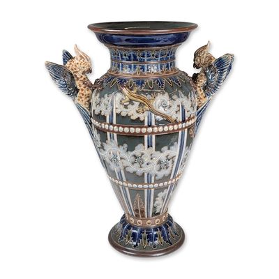 Sale Photo Thumbnail #158: Doulton Lambeth by George Tinworth and Mark V. Marshall Stoneware Exhibition Vase
