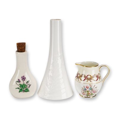 Sale Photo Thumbnail #272: 3pc Wedgwood Ceramic Items Including a Nature Pattern Bud Vase and Floral Creamer