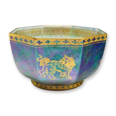 Sale Photo Thumbnail #199: Wedgwood Fairyland Lustre Octagonal Bowl, Bai-Fuku, Waso-Byo-Ye, and Foo Dogs Z4831