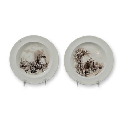 Sale Photo Thumbnail #285: 2pc Wedgwood Queensware Plates Hand-Painted and Signed by Sally Wagstaff, Circa 1914