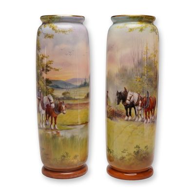 Sale Photo Thumbnail #219: Pair of Royal Doulton by Harry Morrey Porcelain Pastoral Horse Vases