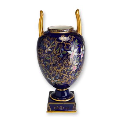 Sale Photo Thumbnail #254: Wedgwood Cobalt Blue and Gilt Hand-Painted Porcelain Pedestal Vase, circa 1880