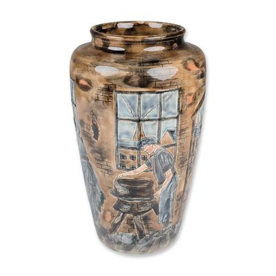 Sale Photo Thumbnail #184: Cobridge Stoneware Industrial Motif Vase