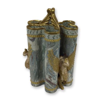 Sale Photo Thumbnail #167: Doulton and Rix Marqueterie 5-Tube Stoneware Vase