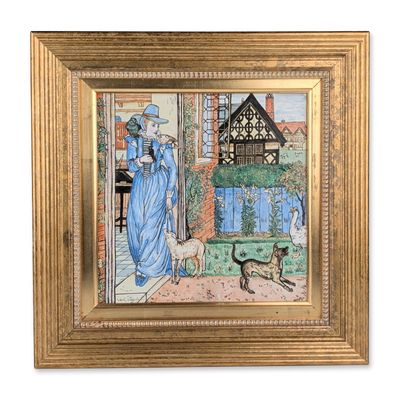 Sale Photo Thumbnail #215: Copeland Framed Lillie Edwards Hand Painted Pictorial Tile Goody Two Shoes