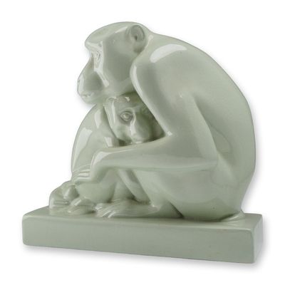 Sale Photo Thumbnail #34: Wedgwood by John Skeaping Celadon Glazed Monkey and Young Figurine
