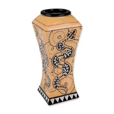 Sale Photo Thumbnail #361: Moorcroft Pottery by Gill Johnson Four-Sided Vase, Papunya Aboriginal Snake