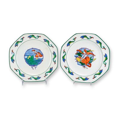 Sale Photo Thumbnail #309: 2pc Wedgwood Earthenware Thumbelina Pattern Octagonal Plates, circa 1912
