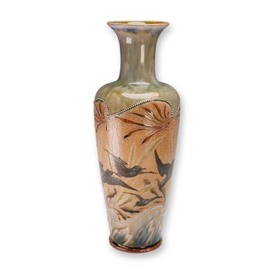 Sale Photo Thumbnail #162: Doulton Lambeth Stoneware Vase by Florence Barlow, Pate-sur-Pate Blackbirds