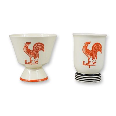 Sale Photo Thumbnail #331: Two Keith Murray for Wedgwood Creamware Weathercock Pattern Egg Cups