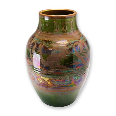 Sale Photo Thumbnail #223: Gordon Forsyth (1879-1952) for Pilkington's Royal Lancastrian Lustre Green Ground Vase
