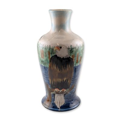 Sale Photo Thumbnail #179: Cobridge Stoneware Bald Eagle Landscape Vase