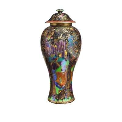Sale Photo Thumbnail #189: Wedgwood Fairyland Lustre Lidded Vase, Jewelled Tree with Cat and Mouse and Copper Trees Z4968