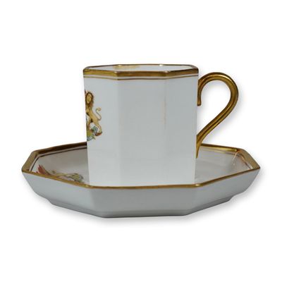 Sale Photo Thumbnail #280: 2pc Wedgwood Bone China Octagonal Cup and Saucer with Islamic Armorial Decoration