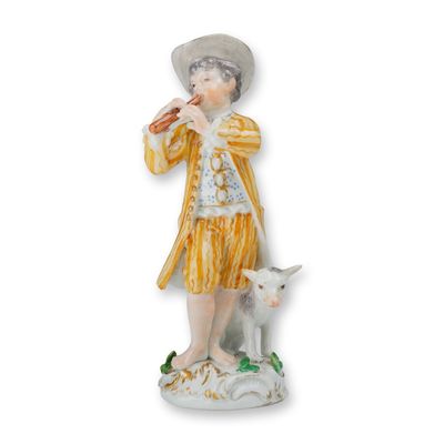 Sale Photo Thumbnail #86: Meissen Porcelain Figurine Young Boy Playing a Flute with Dog at His Feet