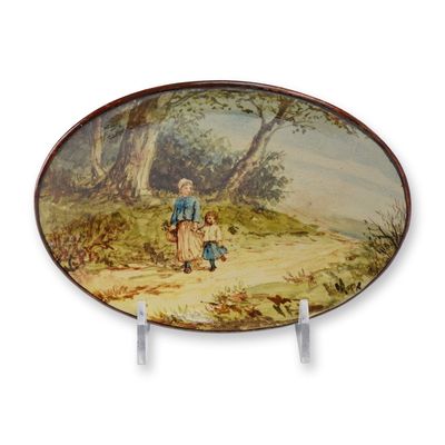 Sale Photo Thumbnail #214: Doulton Lambeth Hand Painted Oval Earthenware Dish