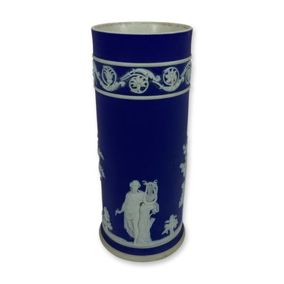Sale Photo Thumbnail #383: Wedgwood Cobalt Blue Dip Jasperware Arcadian Spill Vase
