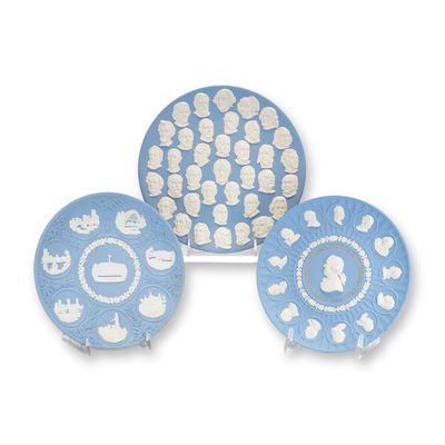 Sale Photo Thumbnail #389: 3pc Wedgwood Pale Blue Jasperware Commemorative Plates