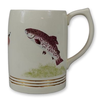 Sale Photo Thumbnail #328: Wedgwood Hand-Painted Creamware Fly Fishing Tankard Signed