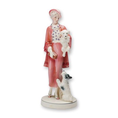 Sale Photo Thumbnail #104: Hertwig & Co. Porcelain Figurine, Lady with 2 Dogs