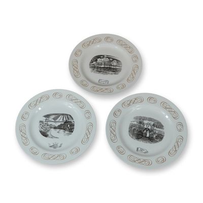 Sale Photo Thumbnail #310: 3pc Wedgwood Outlines of Grandeur Plates Designed by Laurence Whistler