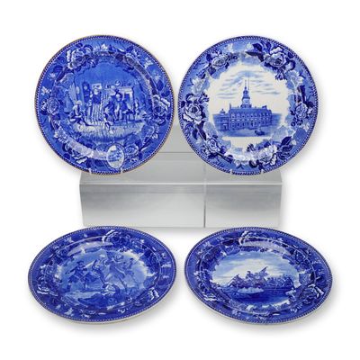 Sale Photo Thumbnail #320: 4pc Wedgwood Historical American Blue Transferware Plates