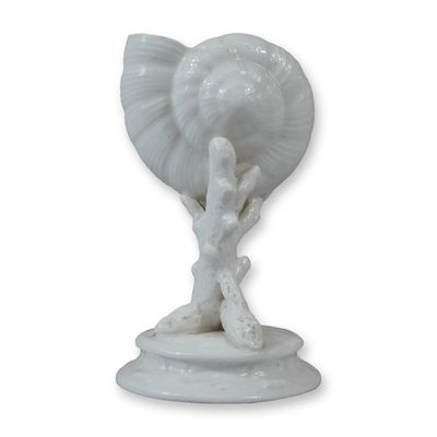 Sale Photo Thumbnail #263: Wedgwood Small White Glazed Ceramic Nautilus Shell and Coral Vase
