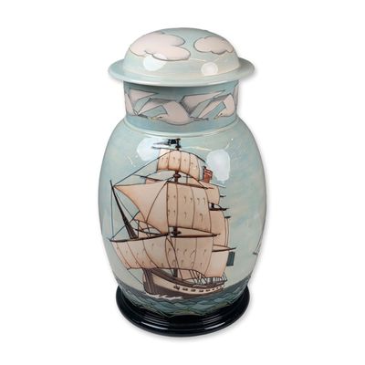 Sale Photo Thumbnail #356: Moorcroft by Sally Tuffin Large Lidded Jar, HMS Sirius First Fleet 1788-1988