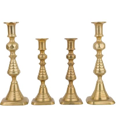 Six Brass Graduated Beehive Push Up Candlesticks