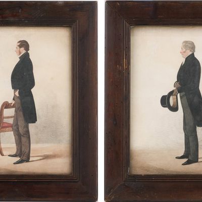 In the Style of Richard Dighton, English 1795-1880, Two Portraits of Gentleman, Pencil and