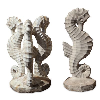 Pair of Cast Stone Seahorse-Form Table Base