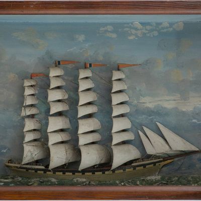 Folk Art Maritime Shadowbox of a Clipper Ship