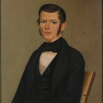 Folk Art Portrait of a Gentleman, Oil on Board