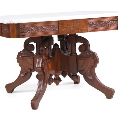Victorian Marble Top Carved Mahogany Side Table