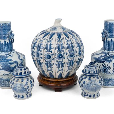 Pair of Chinese Blue and White Dragon Decorated Vases