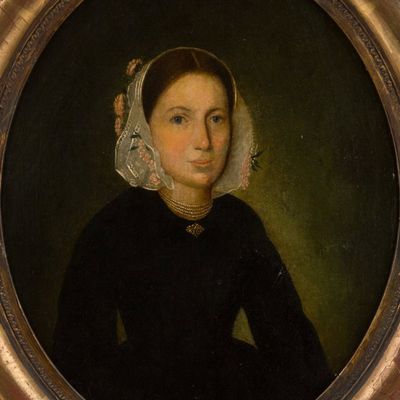 Oval Portrait of Lady in Lace Bonnet, Oil on Board