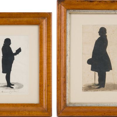Two Full Profile Silhouettes of Gentleman, Ink and Wash on Paper
