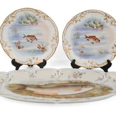 Five Limoges France Porcelain Fish Plates