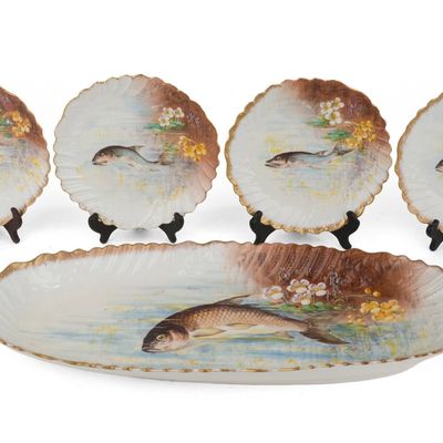 Limoges Fish Platter and Four Plates