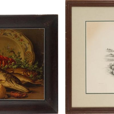 Still Life of Seafood Platter, Embellished Print on Canvas