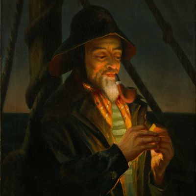 J. Skot, Fisherman with Pipe, Oil on Canvas